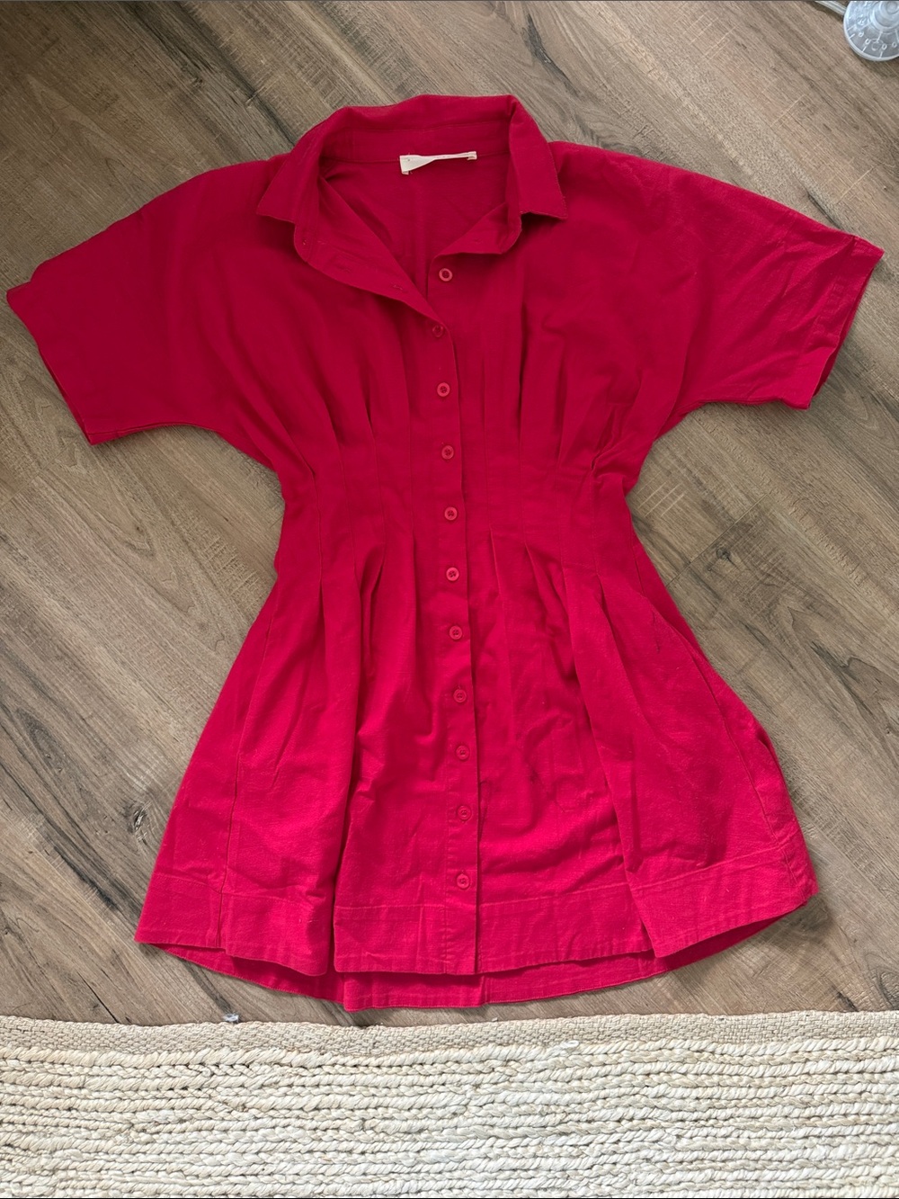 Stitch and Feather Red Short-Sleeve Button-Front Women's Dress